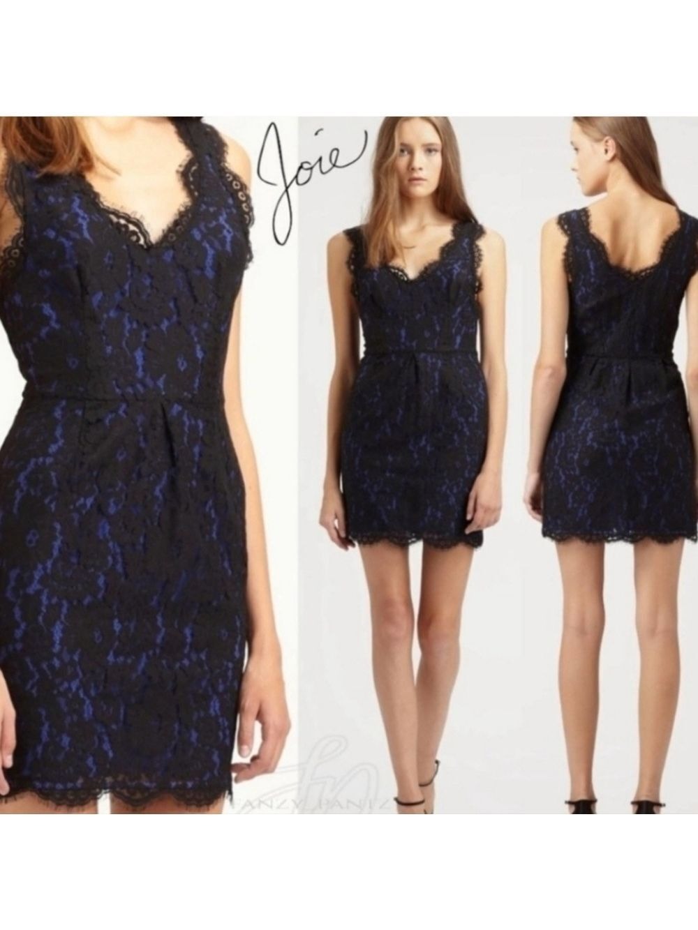 Joie Rori Black and Royal Blue Lace Sleeveless Sheath Dress Size XS - Picture 2 of 8